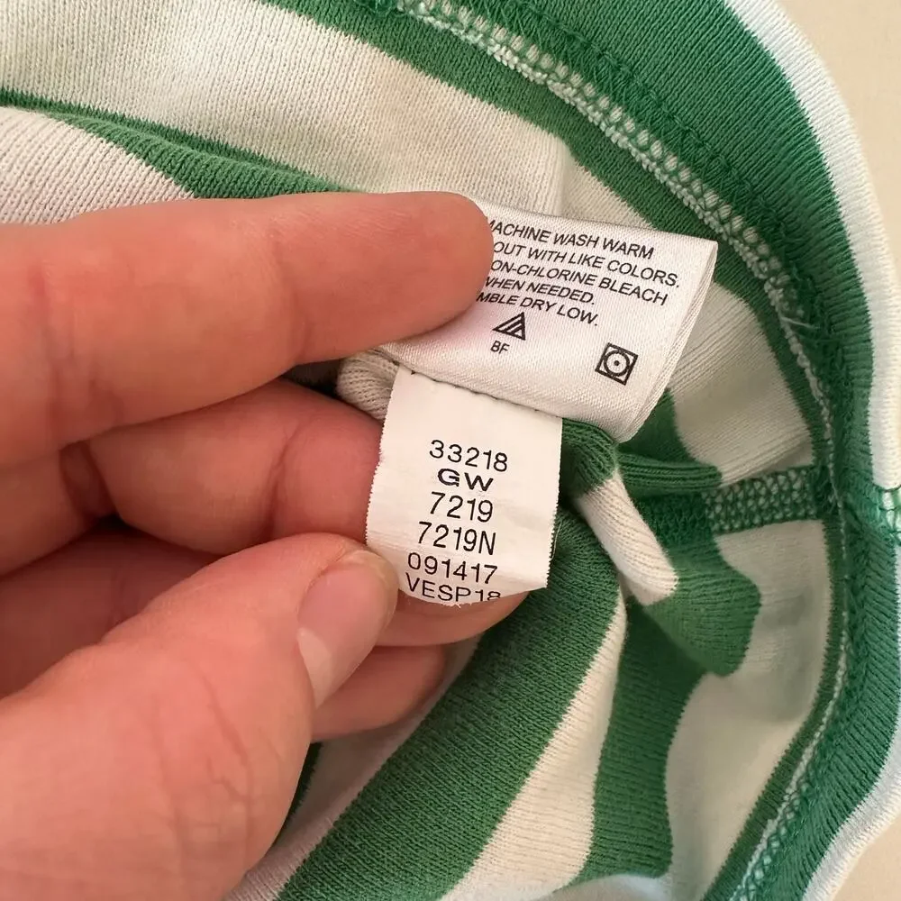 Hanna Andersson Girl’s Striped Short Sleeve John Pajama‎ Top Size 8 130cm Green